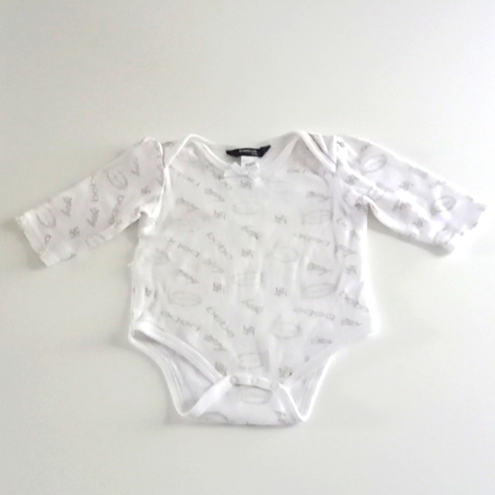Bebe Baby, 6-9 months, baby girl, white and gold long-sleeved bodysuit